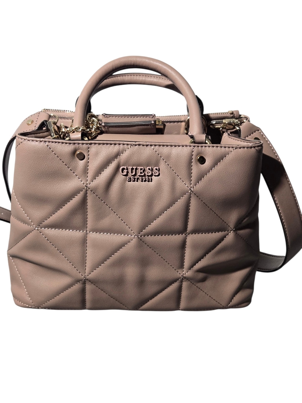 GUESS Quilted Satchel in Blush Pink with Gold Hardware